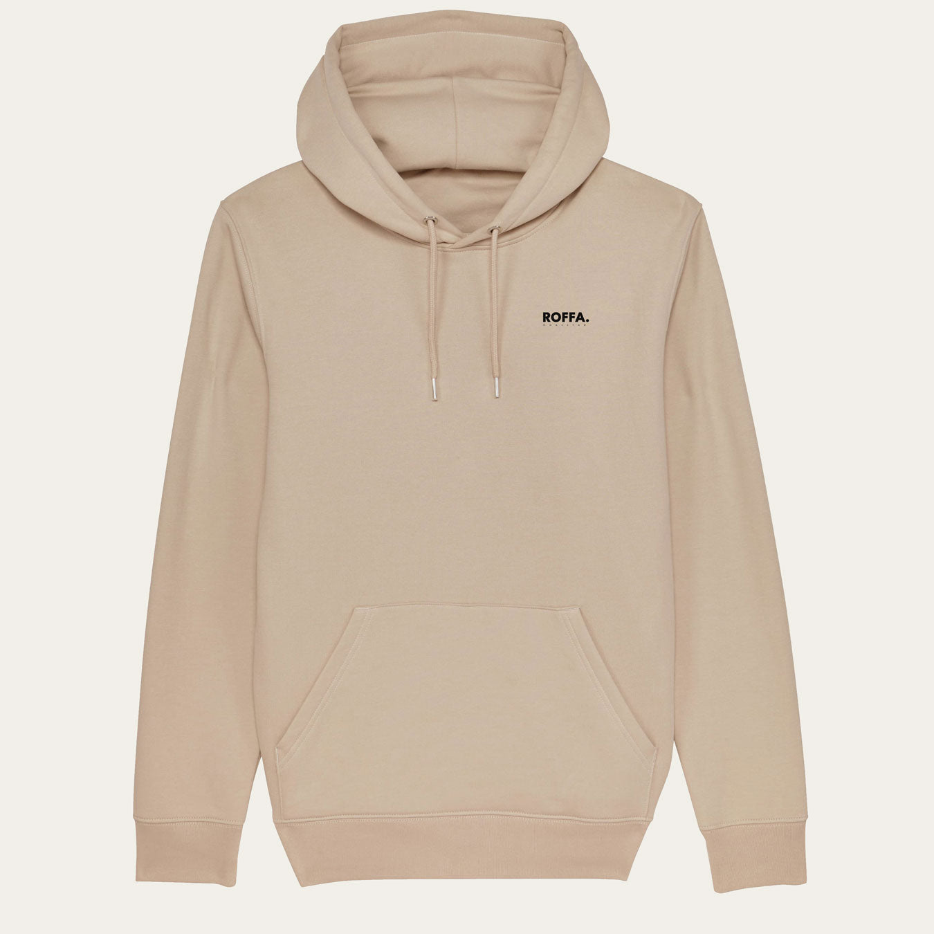 Beige hoodie met capuchon en Roffa en rotterdam logo