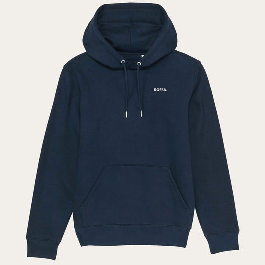 Blauwe hoodie met capuchon en Roffa en rotterdam logo