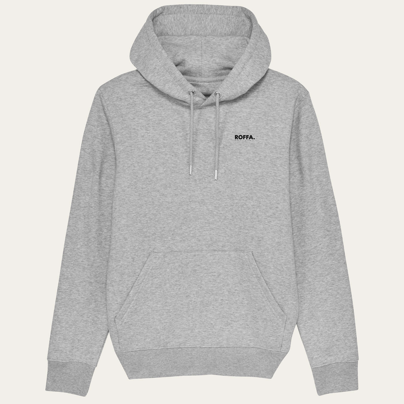 Grijze hoodie met capuchon en Roffa en rotterdam logo
