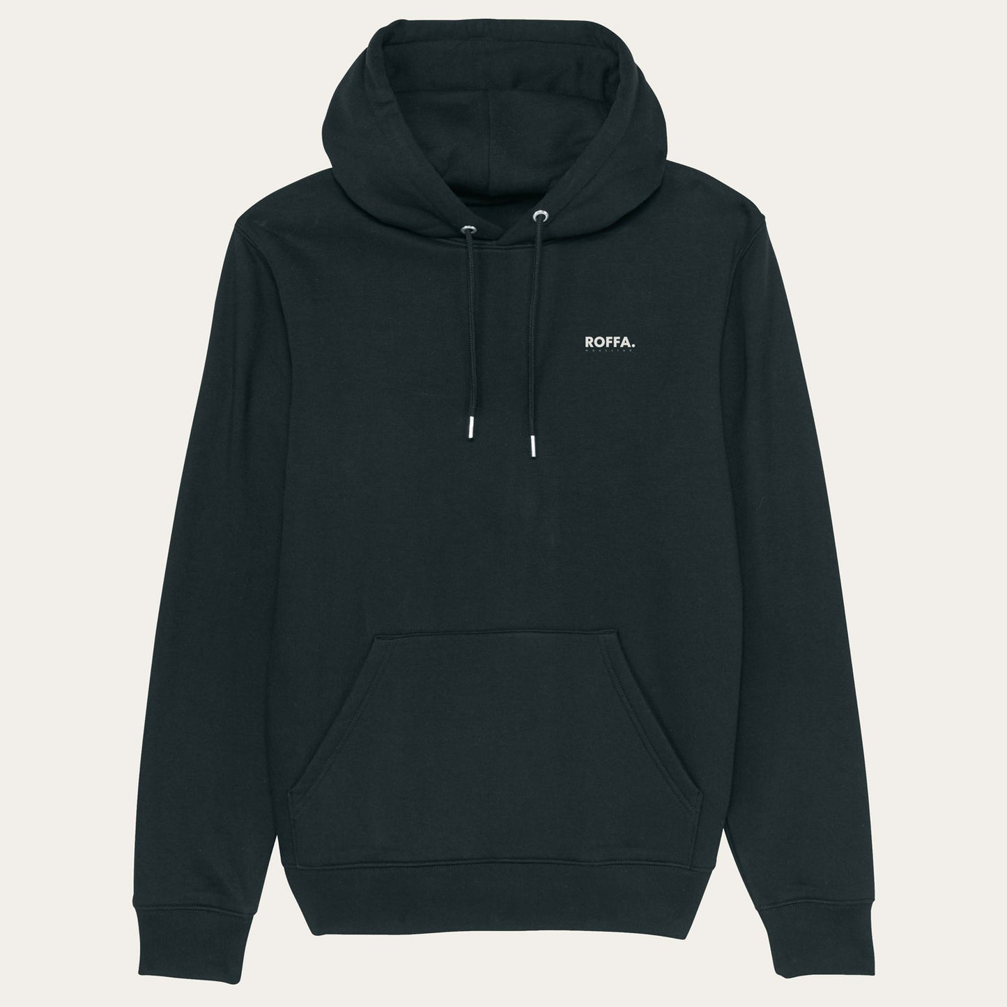 Zwarte hoodie met capuchon en Roffa en rotterdam logo