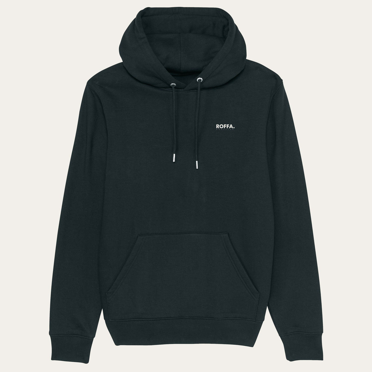 Zwarte hoodie met capuchon en Roffa en rotterdam logo