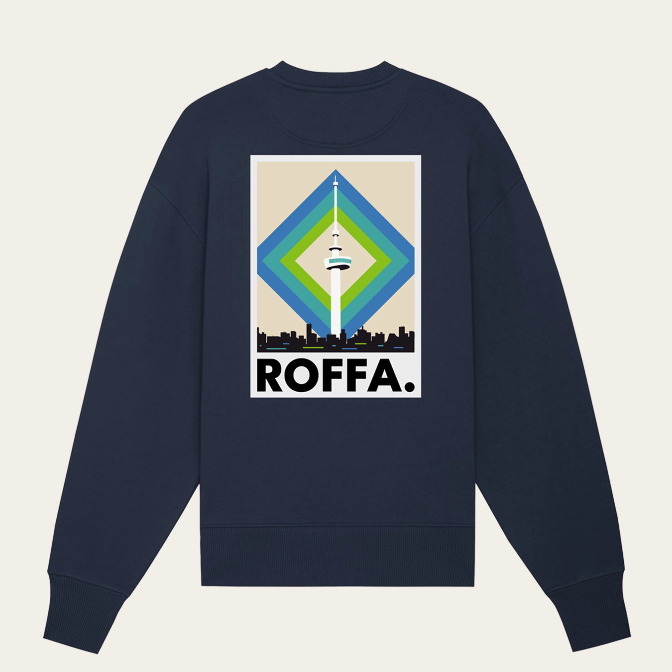 Donker blauwe trui met ROFFA. en euromast opdruk