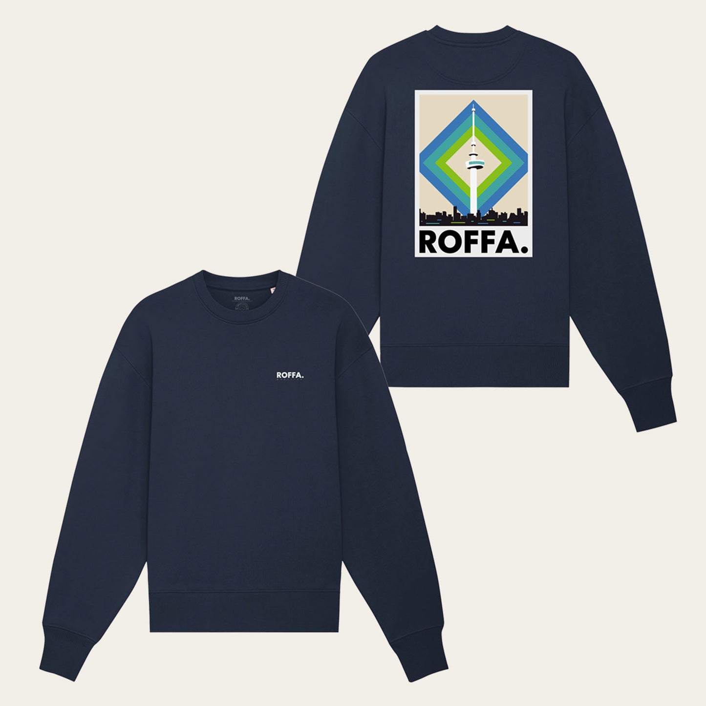 Blauwe trui met ROFFA. en euromast opdruk