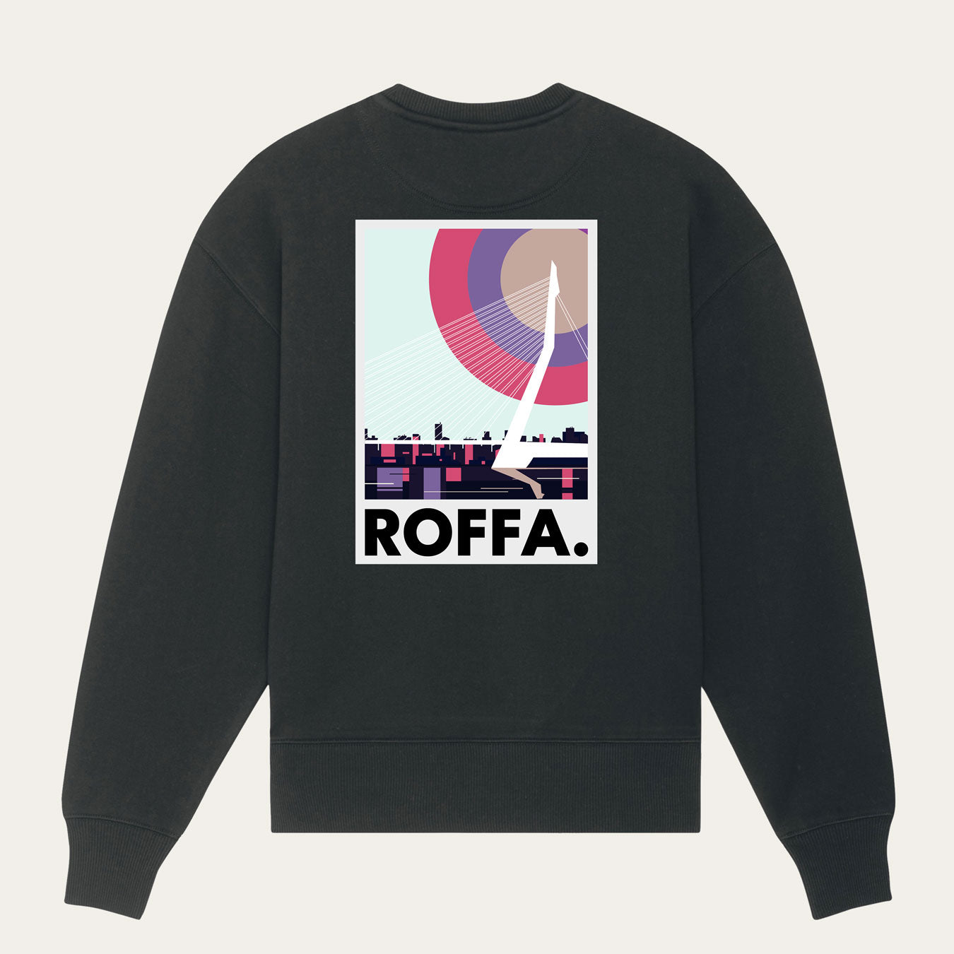 Zwarte oversized Roffa trui met de Erasmusbrug