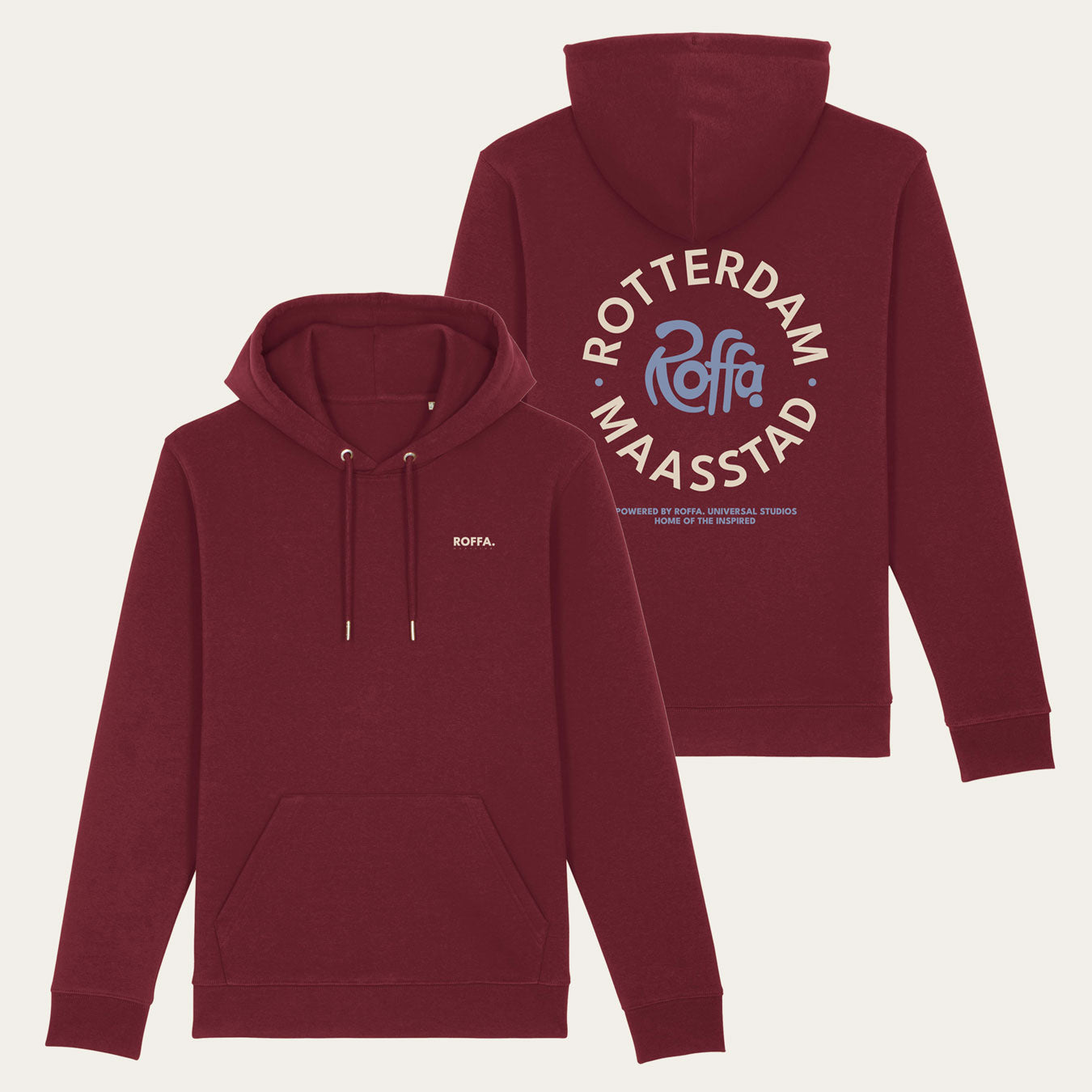 Rode hoodie met een rond Roffa en rotterdam logo