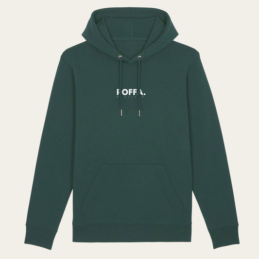 Groene hoodie met capuchon en groot ROFFA. rotterdam logo