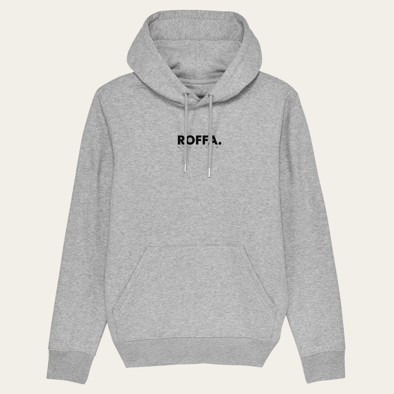 Grijze hoodie met capuchon en groot ROFFA. rotterdam logo