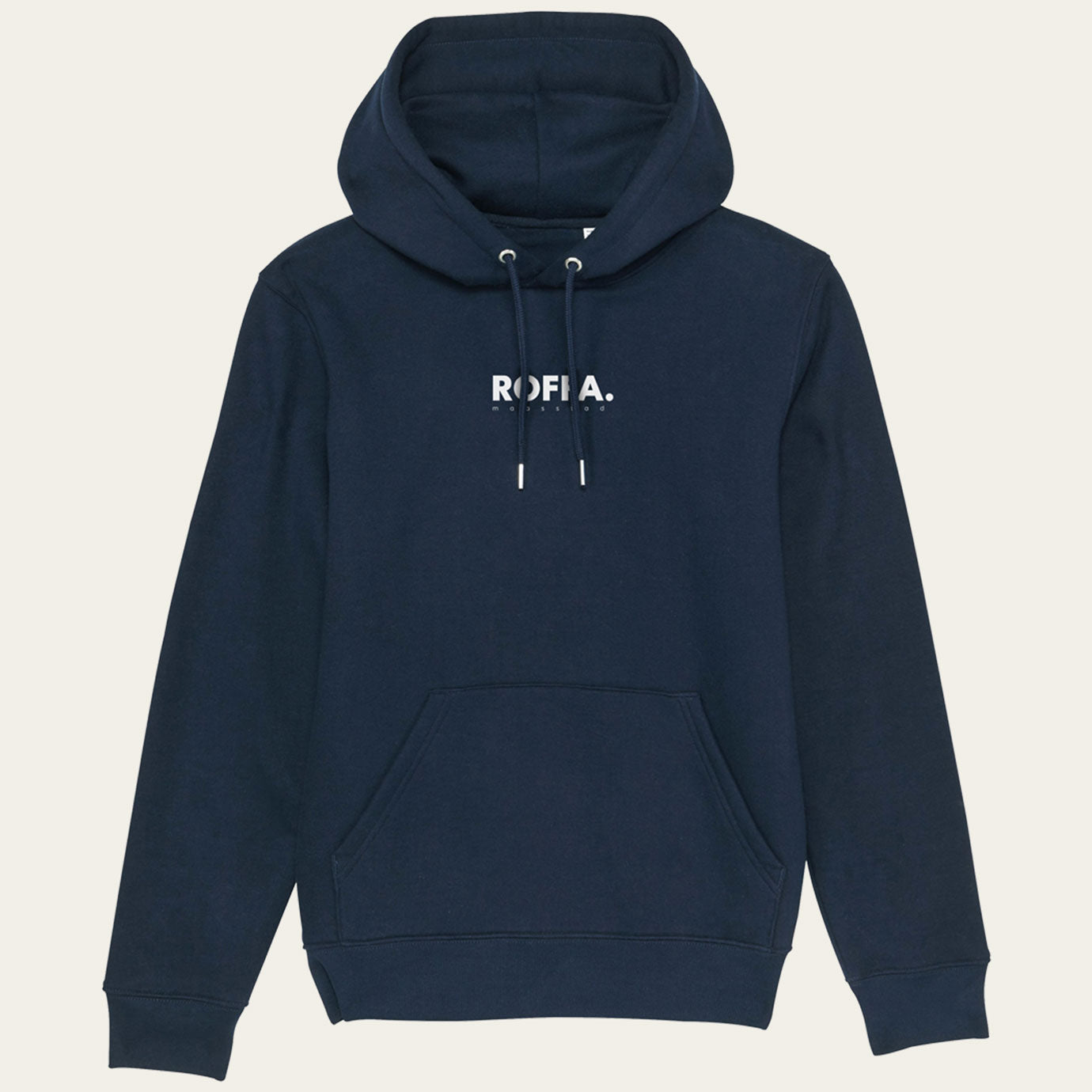 Blauwe hoodie met capuchon en groot ROFFA. rotterdam logo