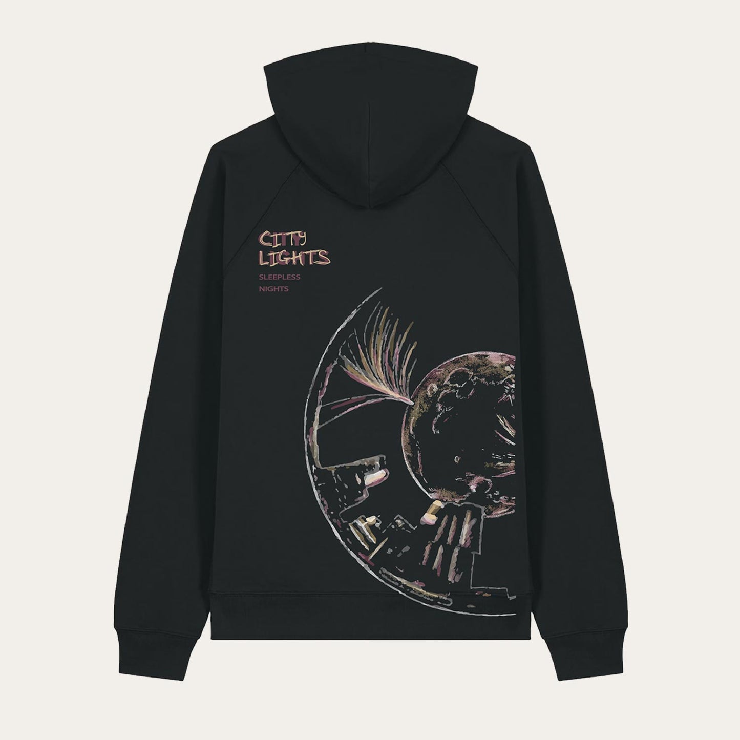 ROFFA. hoodie oversized zwart - City lights - 100% organisch katoen