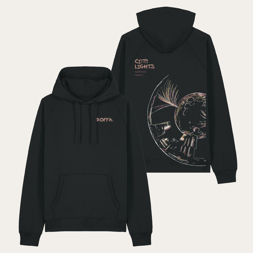 ROFFA. hoodie oversized zwart - City lights - 100% organisch katoen ...