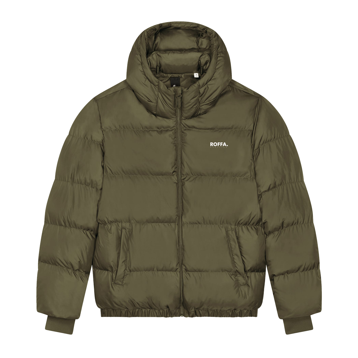 Olijf groene puffer jas met Roffa logo