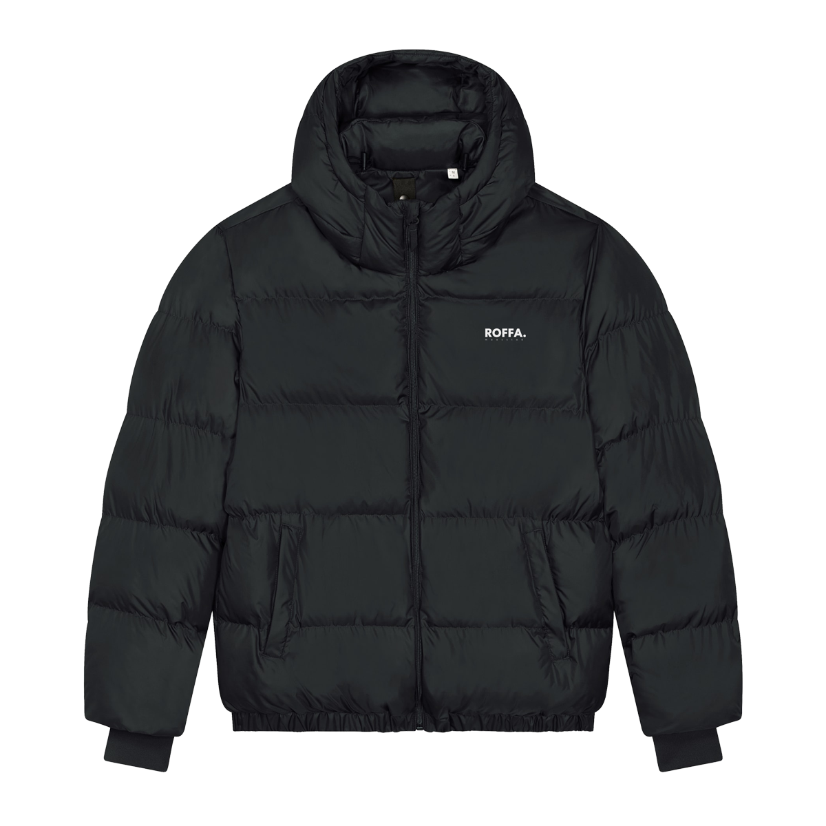 Zwarte puffer jas met Roffa logo