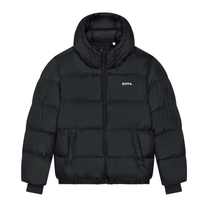 Zwarte puffer jas met Roffa logo