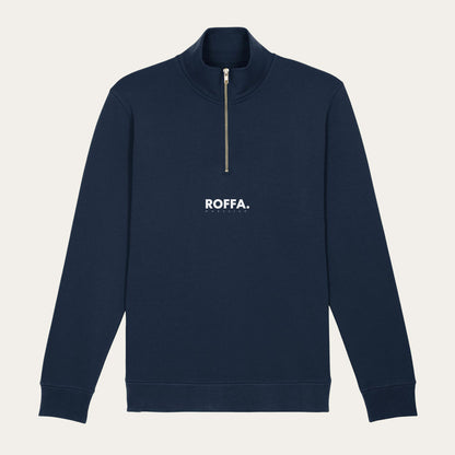 Blauwe sweater met rits en Roffa logo