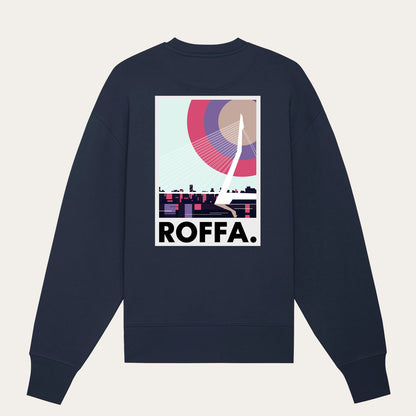 Donker blauwe oversized Roffa trui met de Erasmusbrug