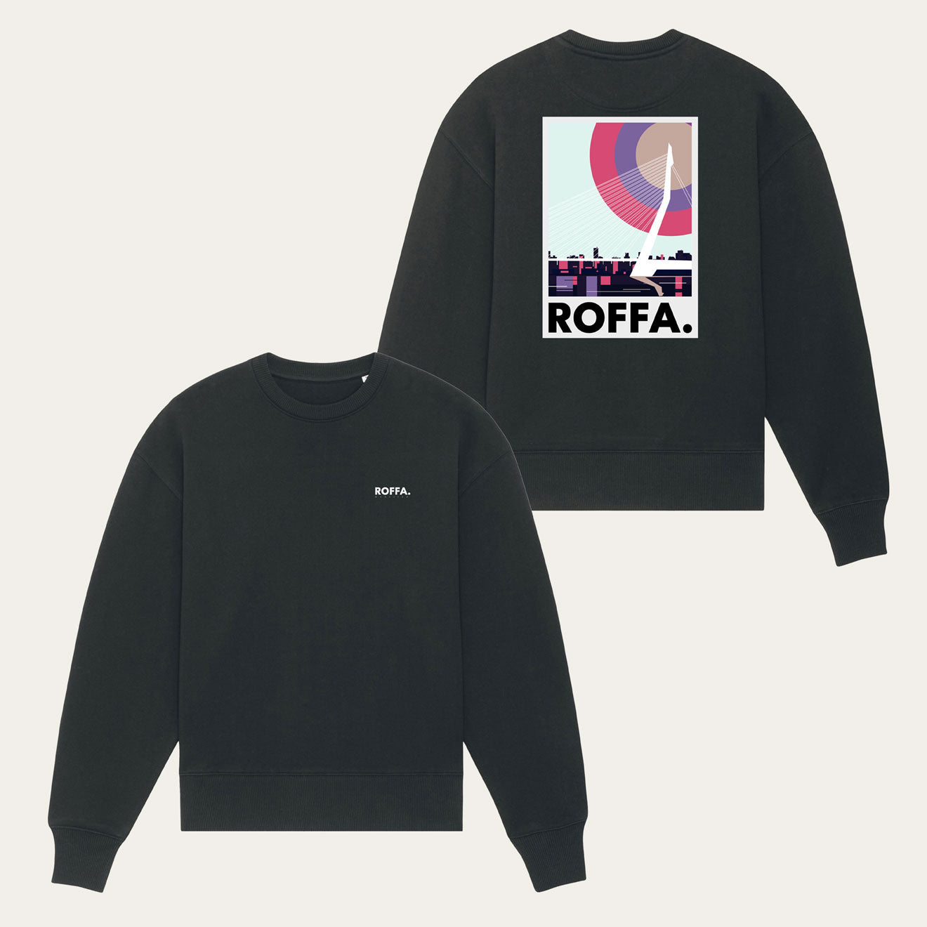 Zwarte oversized Roffa trui met de Erasmusbrug