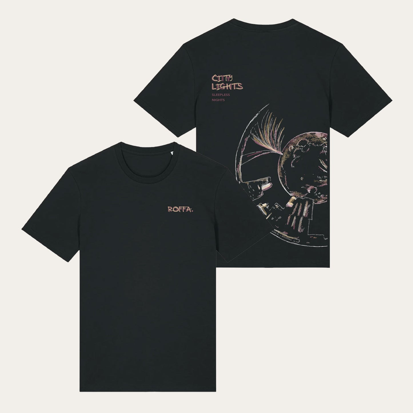 ROFFA. t-shirt comfort zwart - City lights - 100% organisch katoen