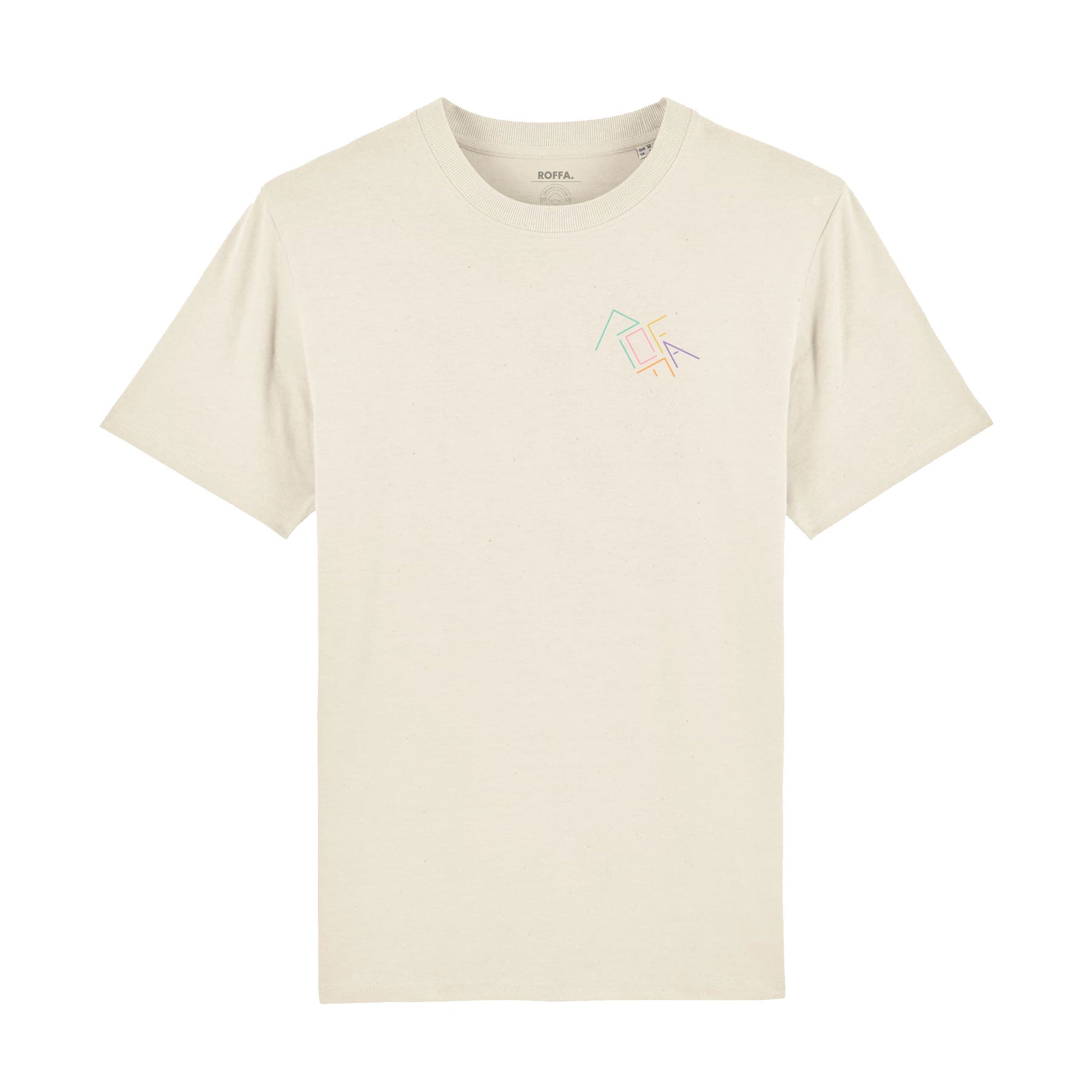 Wit t-shirt met ROFFA. rotterdam in regenboog logo