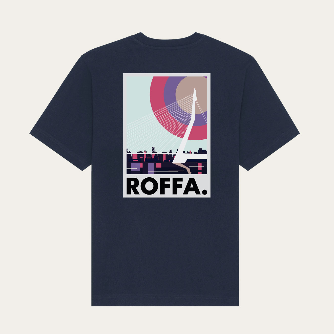 Blauw oversized t-shirt met Erasmusbrug en ROFFA logo  