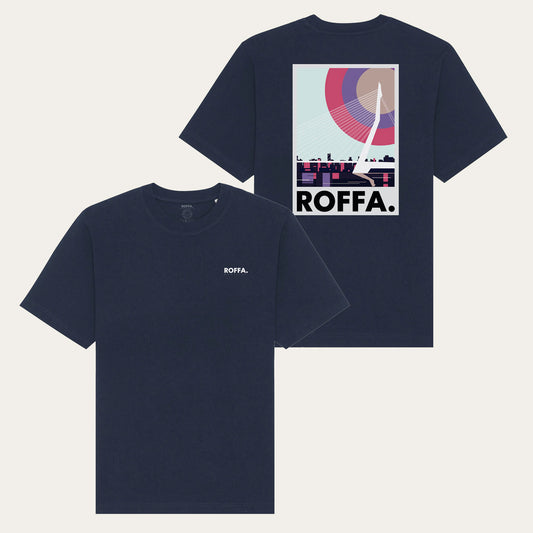Donker blauw oversized t-shirt met Erasmusbrug en ROFFA logo  