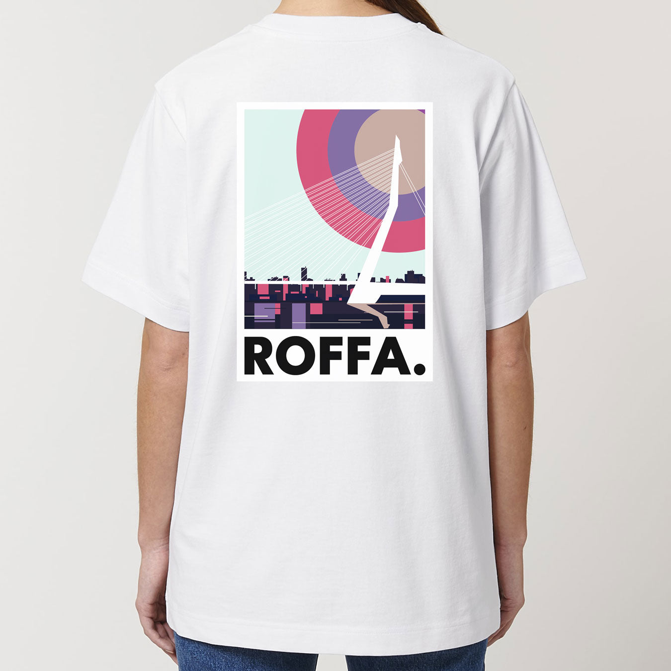 Wit oversized t-shirt met Erasmusbrug en ROFFA logo  