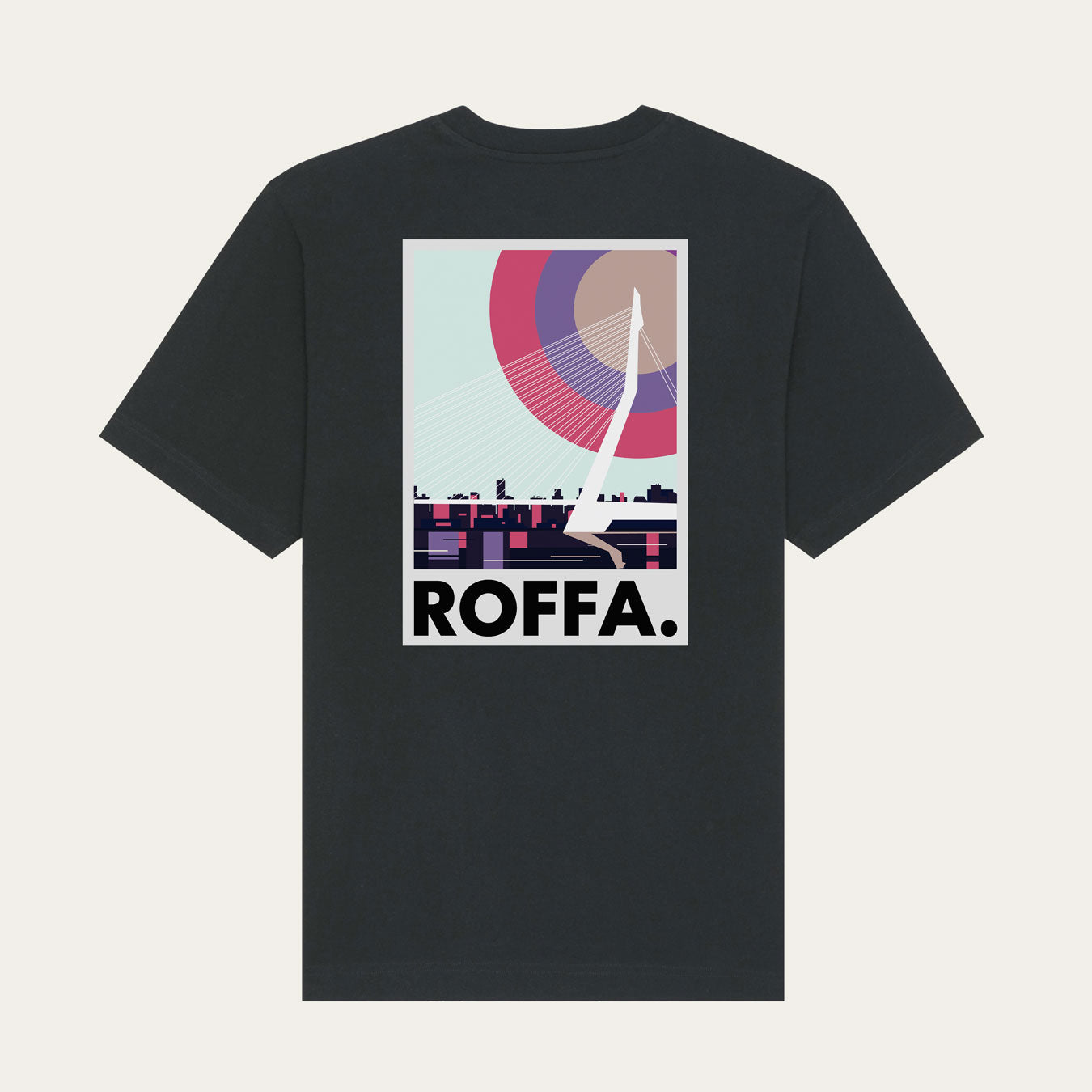 Zwart oversized t-shirt met Erasmusbrug en ROFFA logo  