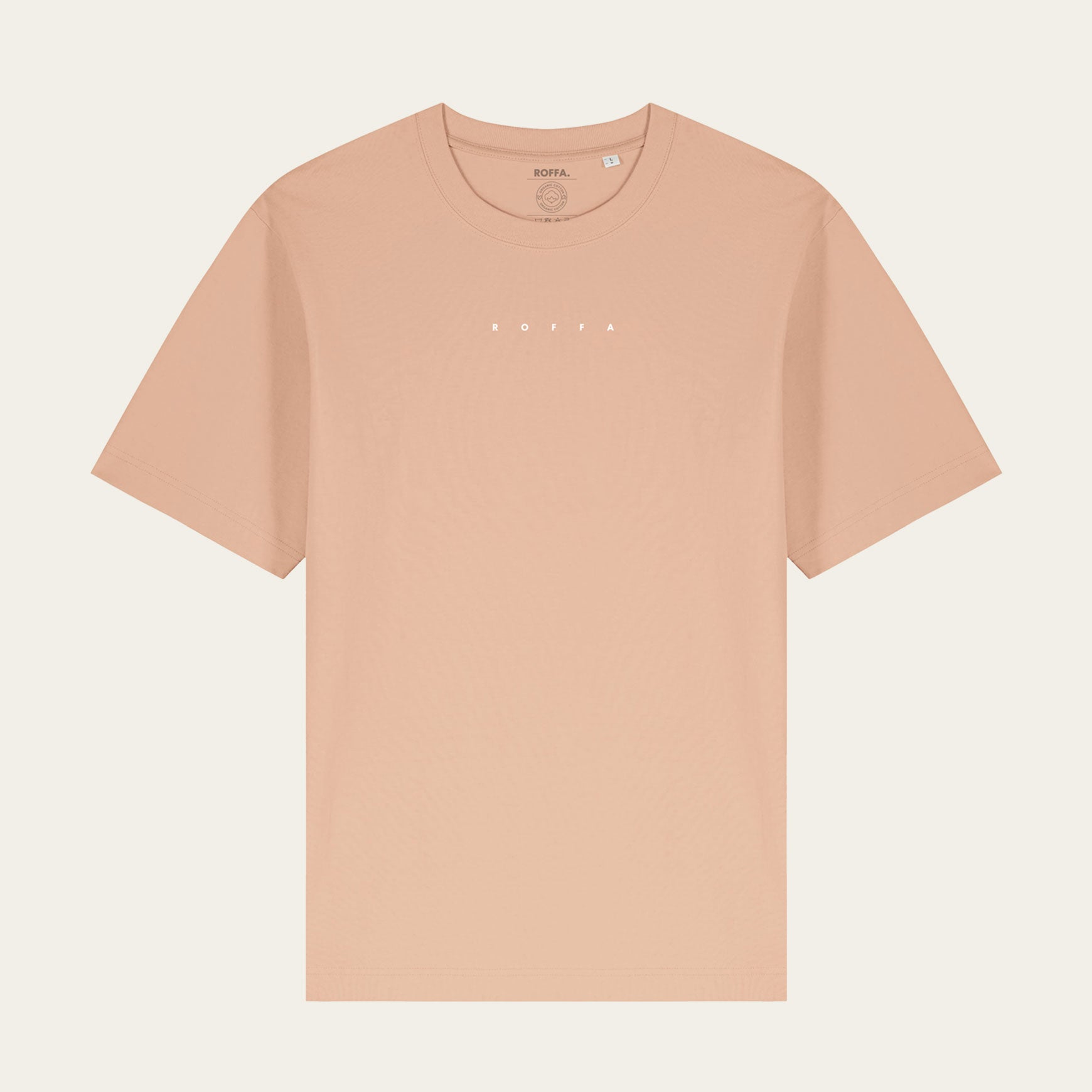 Peach heavy t-shirt met breed Roffa logo