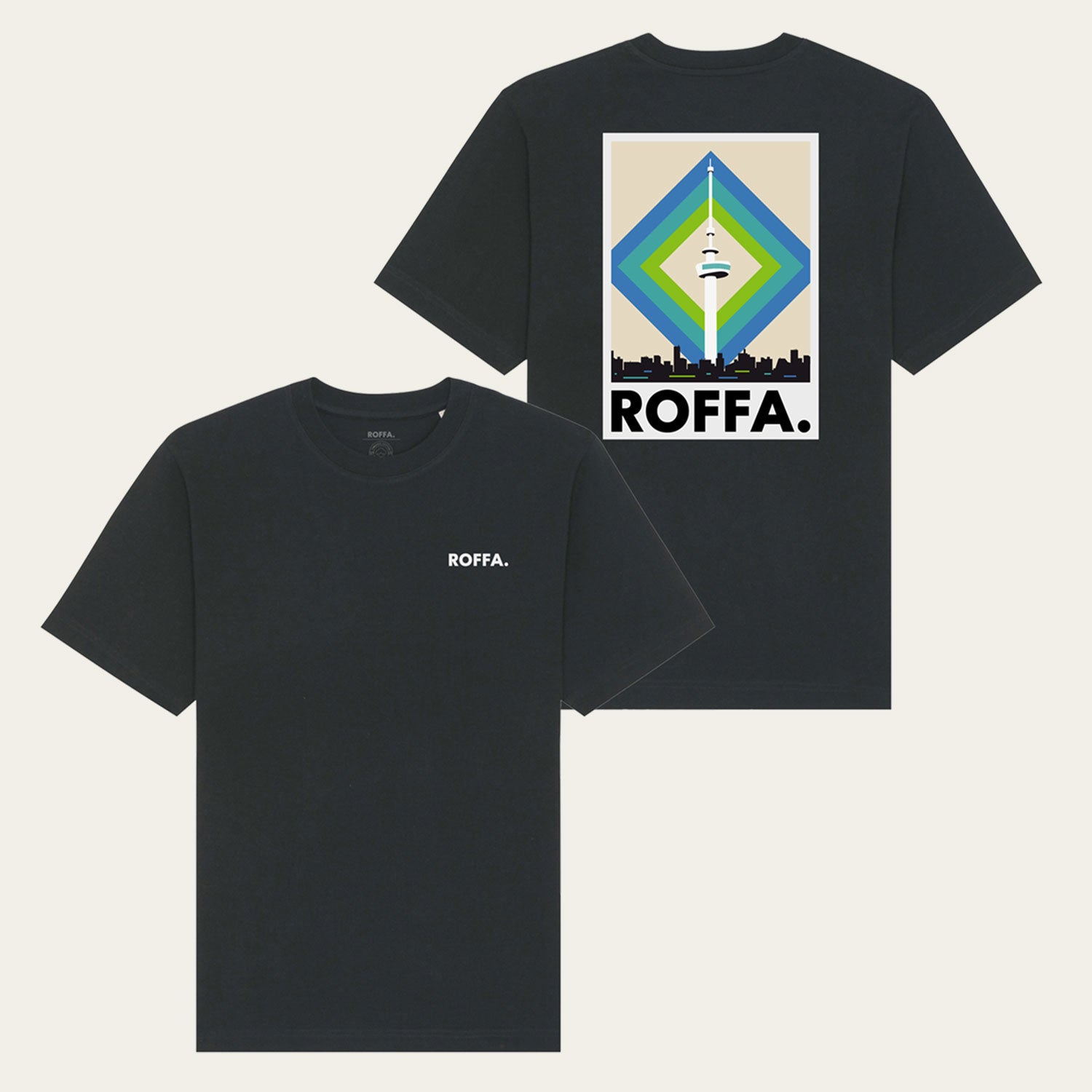 Zwarte heavy t-shirt met Roffa en Euromast logo