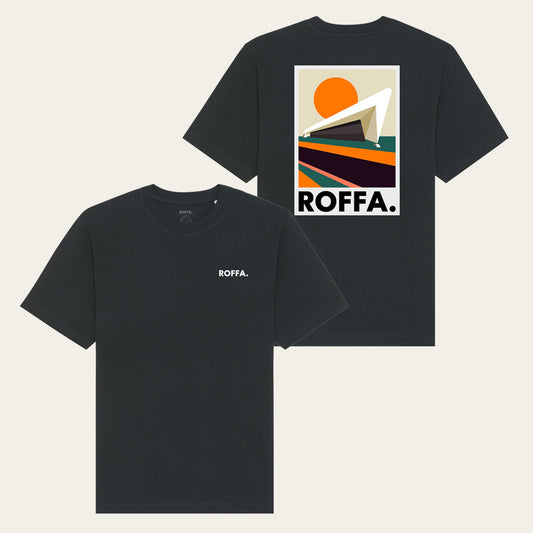 Zwart heavy t-shirt met Roffa en rotterdam centraal station logo
