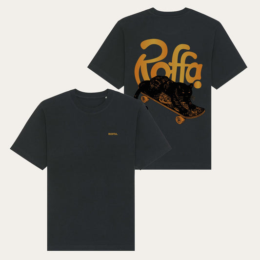 ROFFA. oversized t-shirt zwart - Yellow panthera