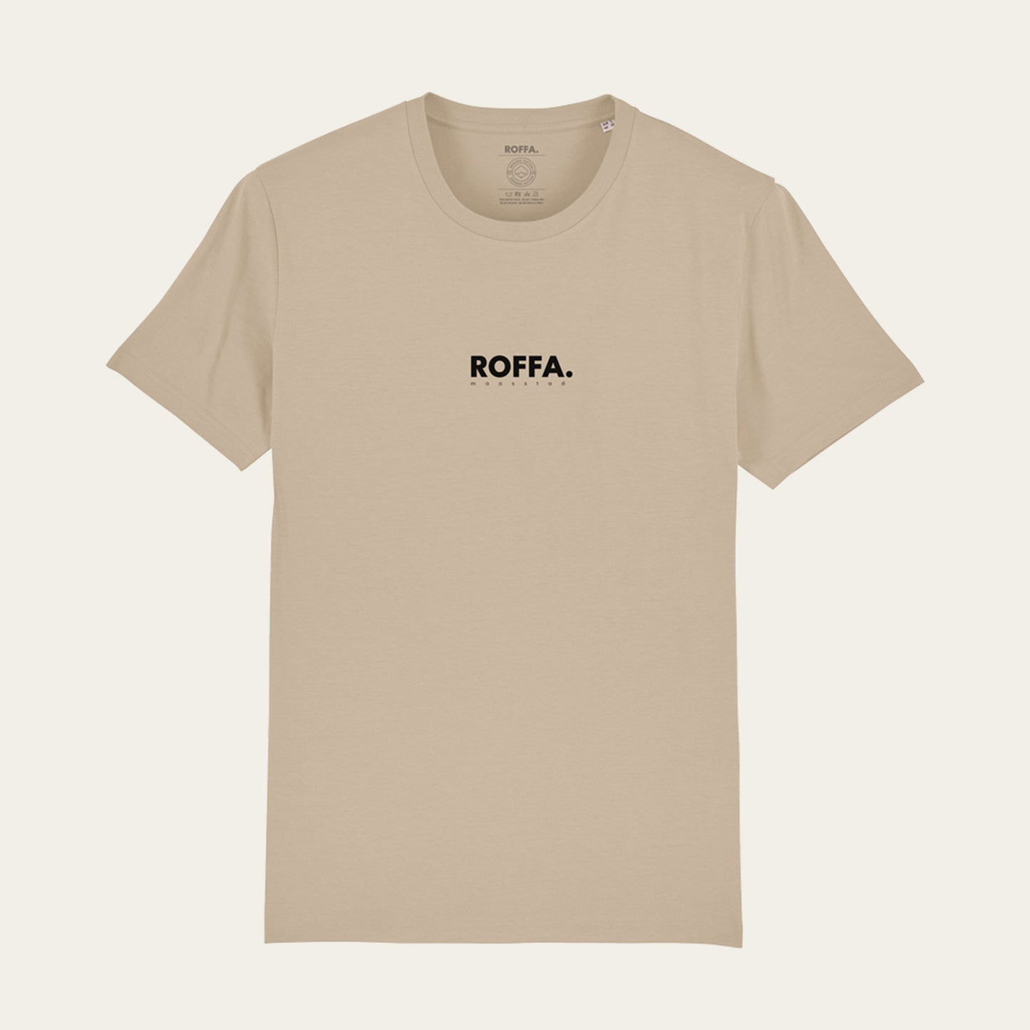 Beige t-shirt met groot ROFFA. rotterdam logo