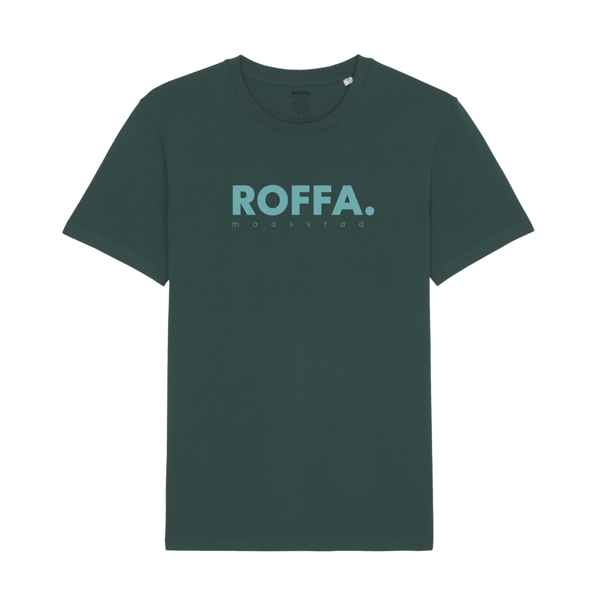 Groen t-shirt met blauw Roffa logo